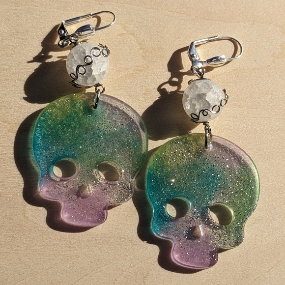 QUARTZ Crystals Earrings Handmade Wire Wrapped Pastel Sparkly Rainbow Cute - Picture 8 of 9